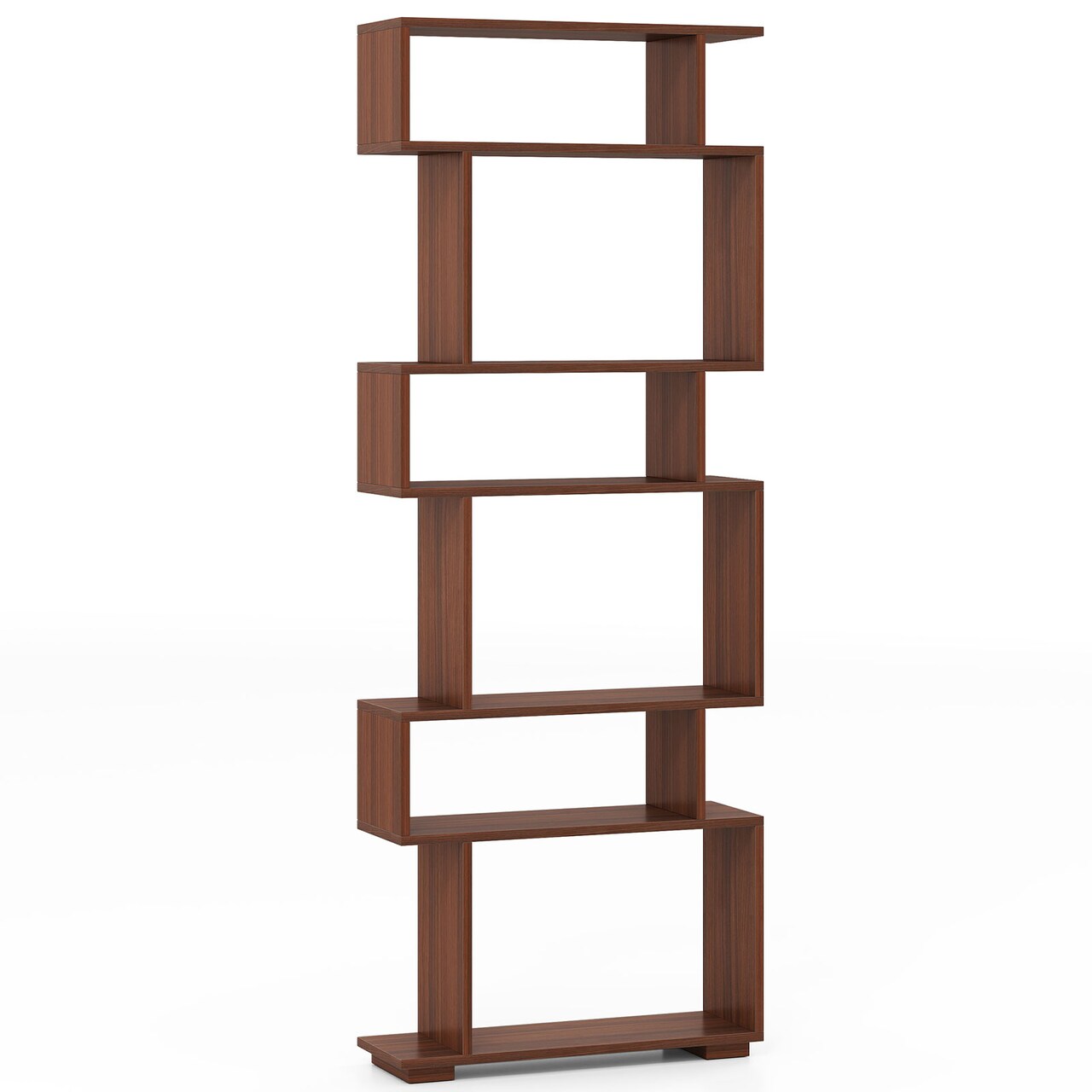 6-Tier Modern Wooden Bookshelf with Geometric S-Shape Design Bedroom or Living Room